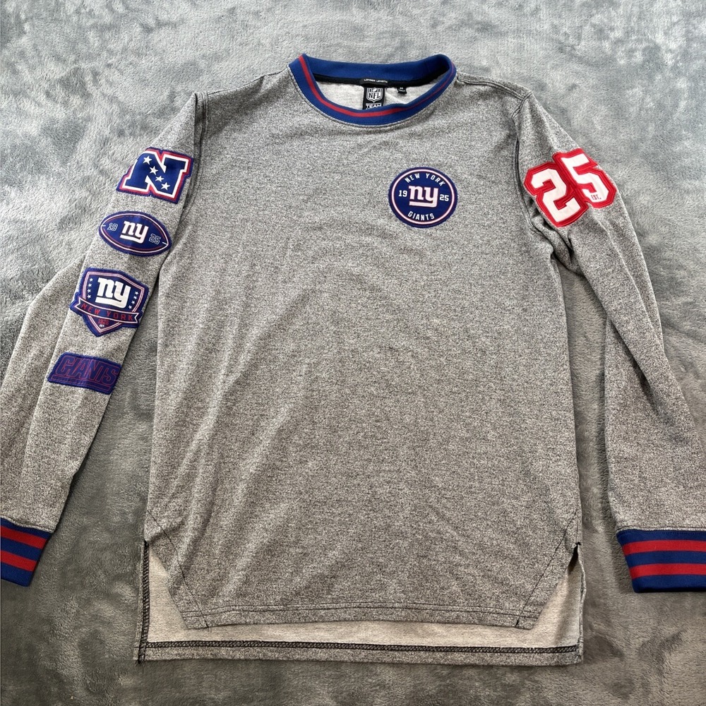 NFL Team Apparel New York Giants Grey Patchwork Crewneck Sweatshirt Size Medium